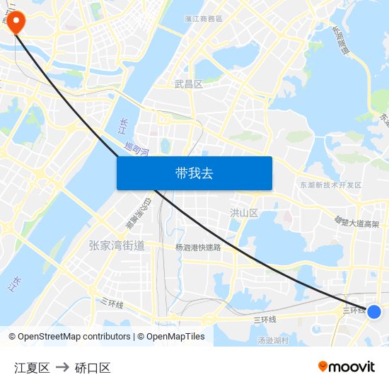 江夏区 to 硚口区 map