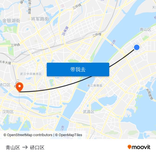 青山区 to 硚口区 map