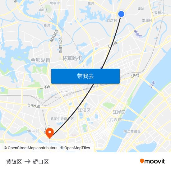 黄陂区 to 硚口区 map