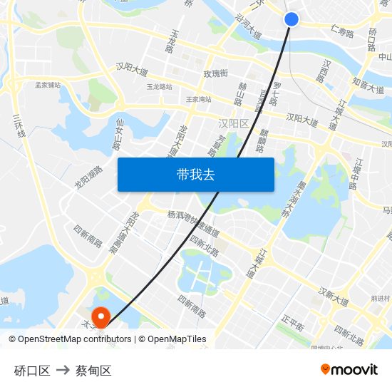 硚口区 to 蔡甸区 map