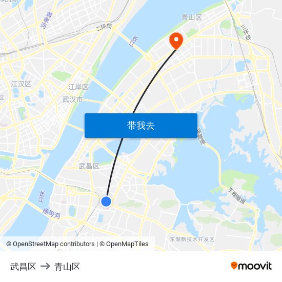 武昌区 to 青山区 map