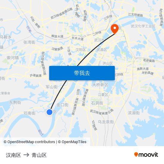汉南区 to 青山区 map