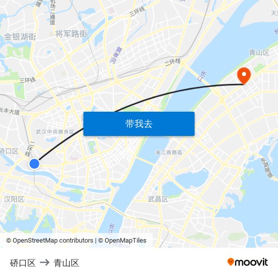 硚口区 to 青山区 map