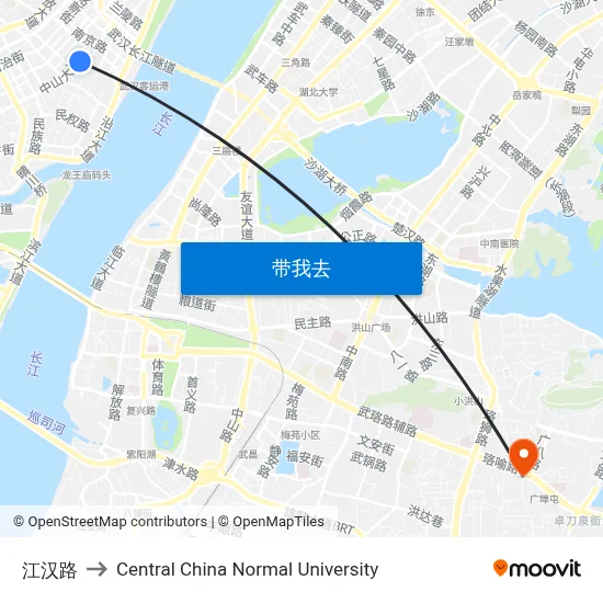 江汉路 to Central China Normal University map