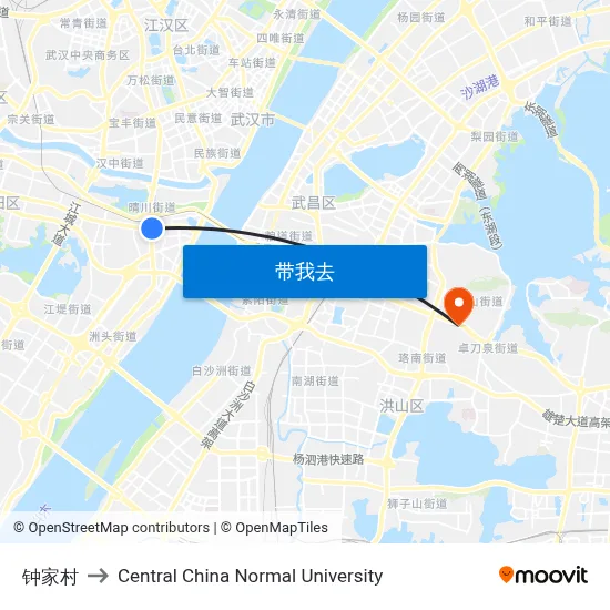 钟家村 to Central China Normal University map