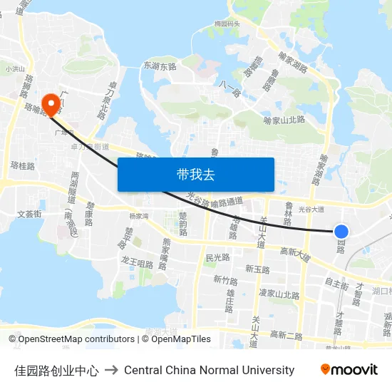 佳园路创业中心 to Central China Normal University map