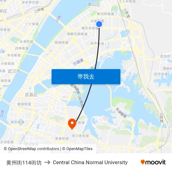 黄州街114街坊 to Central China Normal University map