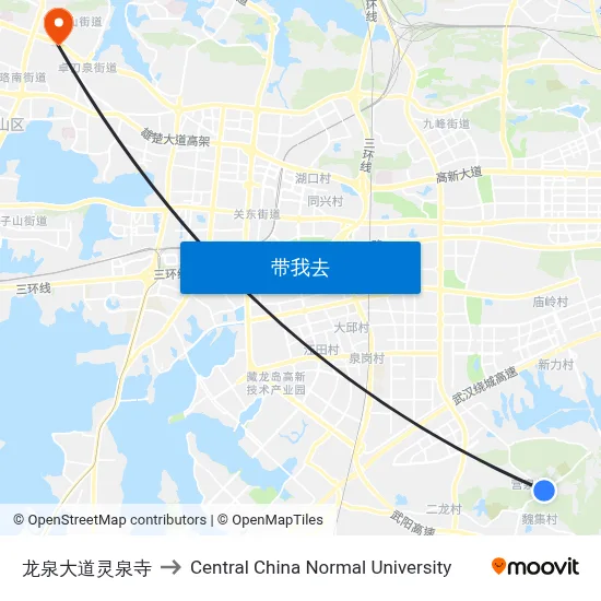 龙泉大道灵泉寺 to Central China Normal University map