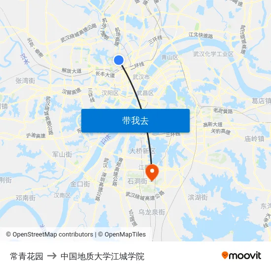 常青花园 to 中国地质大学江城学院 map