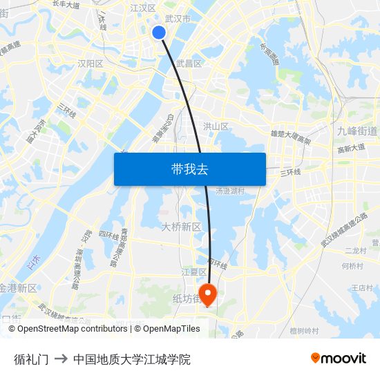 循礼门 to 中国地质大学江城学院 map