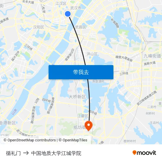 循礼门 to 中国地质大学江城学院 map