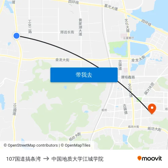 107国道搞条湾 to 中国地质大学江城学院 map