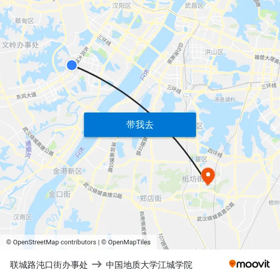 联城路沌口街办事处 to 中国地质大学江城学院 map