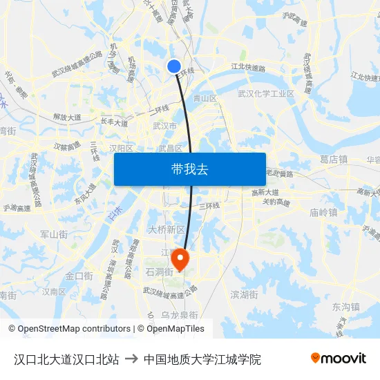 汉口北大道汉口北站 to 中国地质大学江城学院 map