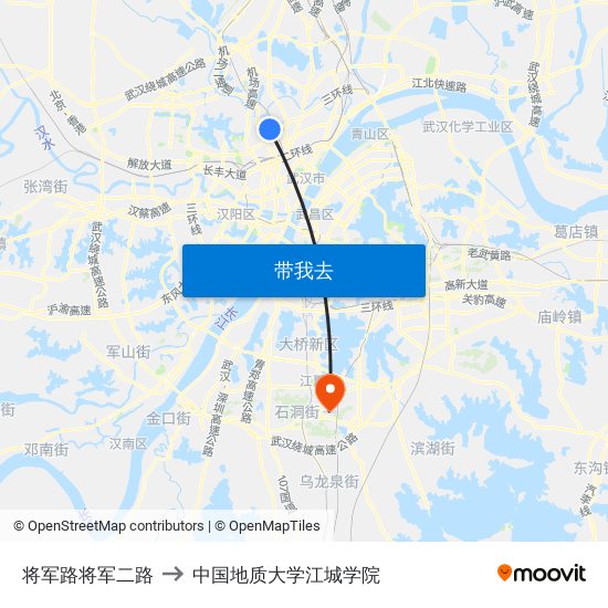 将军路将军二路 to 中国地质大学江城学院 map