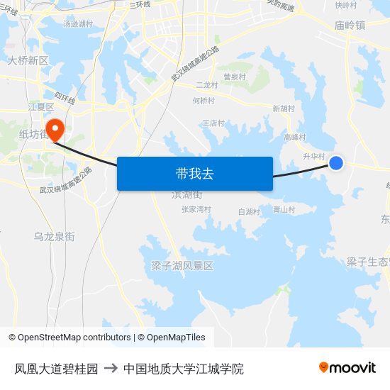 凤凰大道碧桂园 to 中国地质大学江城学院 map