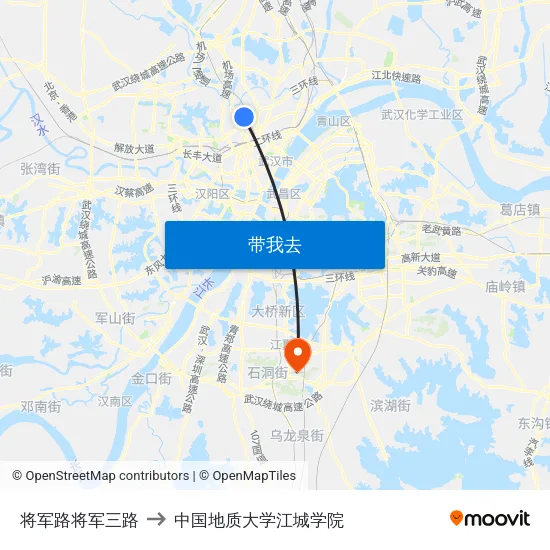 将军路将军三路 to 中国地质大学江城学院 map