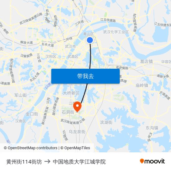 黄州街114街坊 to 中国地质大学江城学院 map