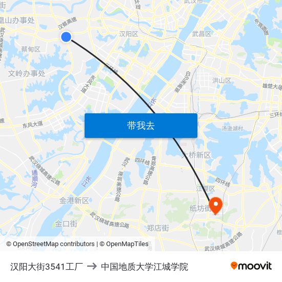 汉阳大街3541工厂 to 中国地质大学江城学院 map