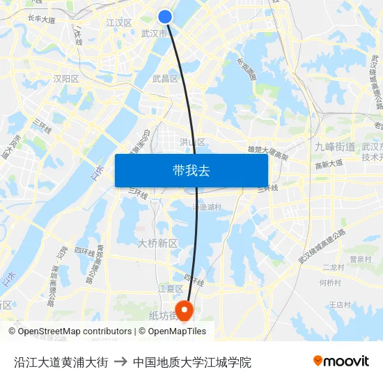 沿江大道黄浦大街 to 中国地质大学江城学院 map