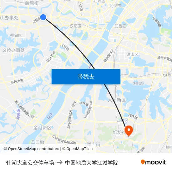 什湖大道公交停车场 to 中国地质大学江城学院 map
