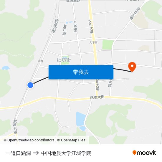 一道口涵洞 to 中国地质大学江城学院 map
