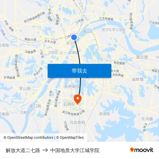 解放大道二七路 to 中国地质大学江城学院 map