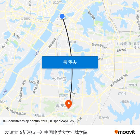 友谊大道新河街 to 中国地质大学江城学院 map