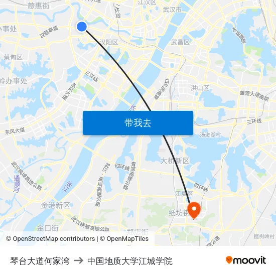 琴台大道何家湾 to 中国地质大学江城学院 map