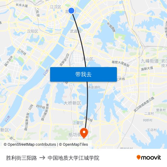 胜利街三阳路 to 中国地质大学江城学院 map