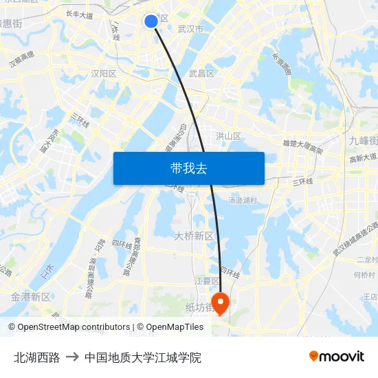 北湖西路 to 中国地质大学江城学院 map