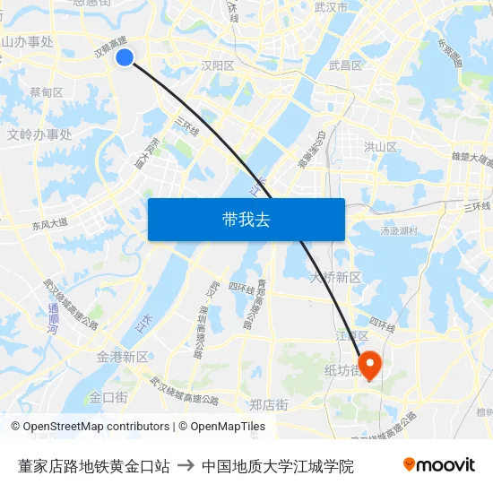董家店路地铁黄金口站 to 中国地质大学江城学院 map