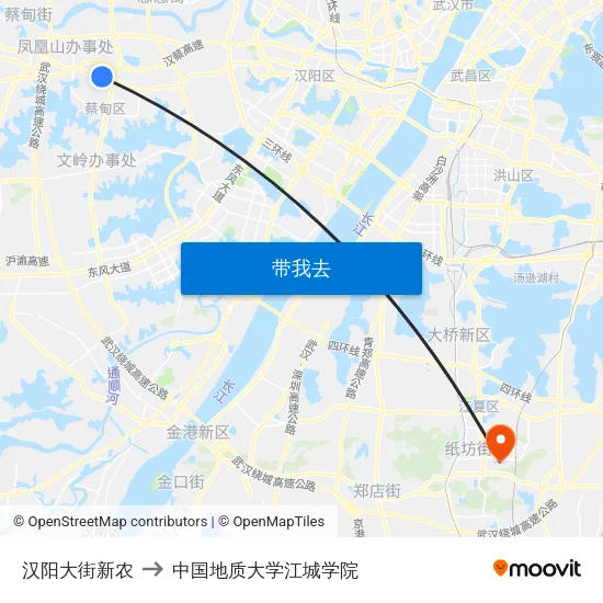 汉阳大街新农 to 中国地质大学江城学院 map