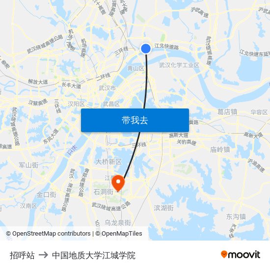 招呼站 to 中国地质大学江城学院 map