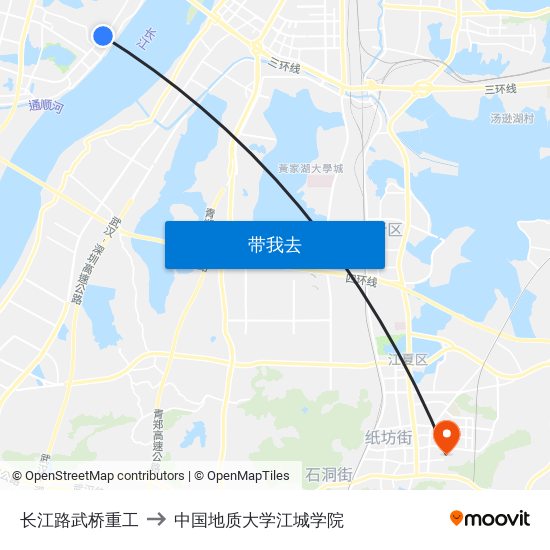长江路武桥重工 to 中国地质大学江城学院 map