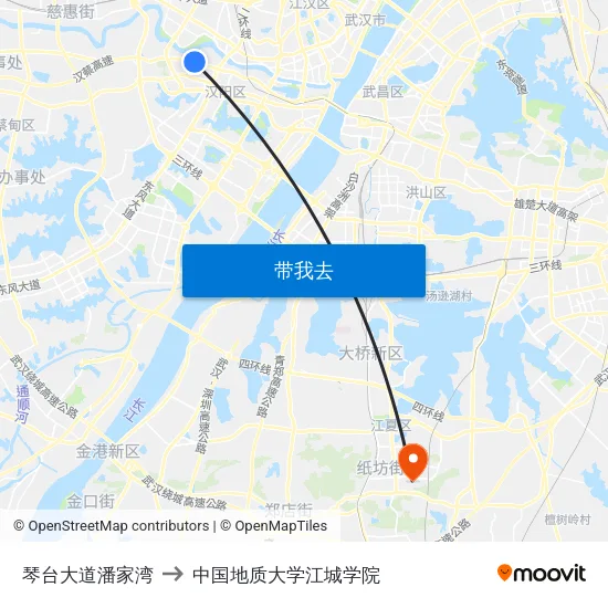 琴台大道潘家湾 to 中国地质大学江城学院 map
