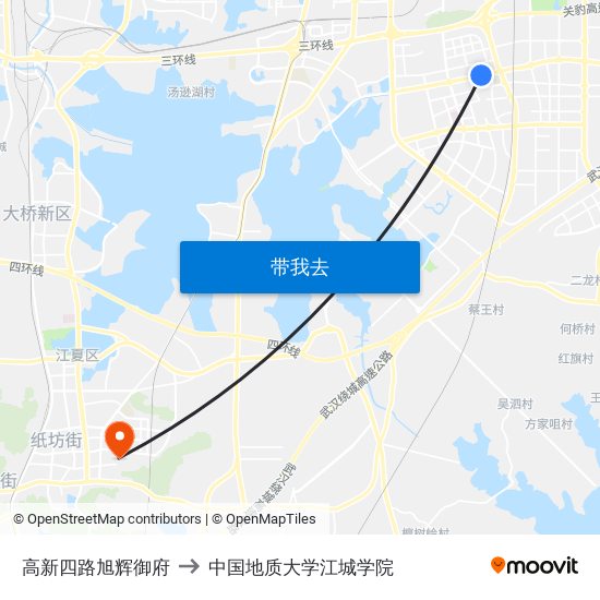 高新四路旭辉御府 to 中国地质大学江城学院 map