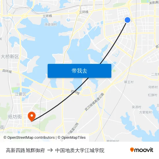 高新四路旭辉御府 to 中国地质大学江城学院 map