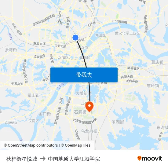 秋桂街星悦城 to 中国地质大学江城学院 map