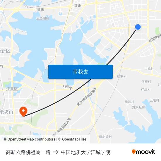 高新六路佛祖岭一路 to 中国地质大学江城学院 map