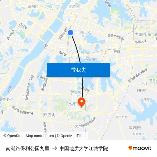 南湖路保利公园九里 to 中国地质大学江城学院 map