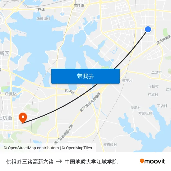 佛祖岭三路高新六路 to 中国地质大学江城学院 map