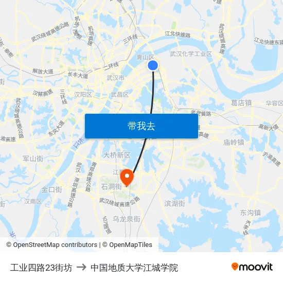 工业四路23街坊 to 中国地质大学江城学院 map