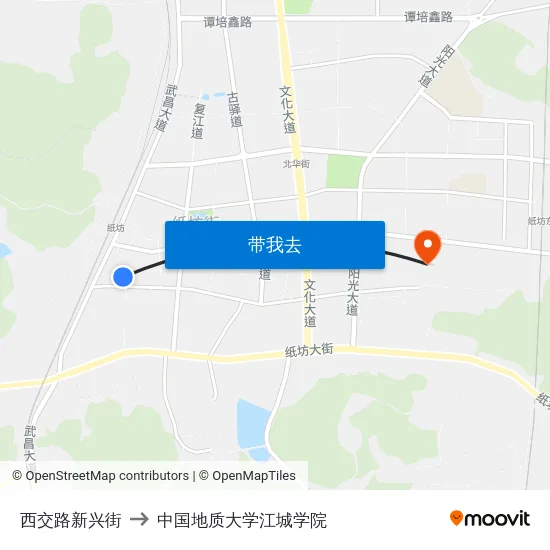 西交路新兴街 to 中国地质大学江城学院 map