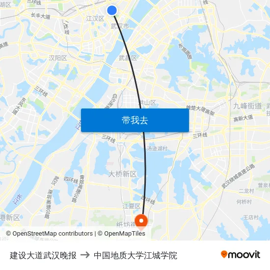 建设大道武汉晚报 to 中国地质大学江城学院 map