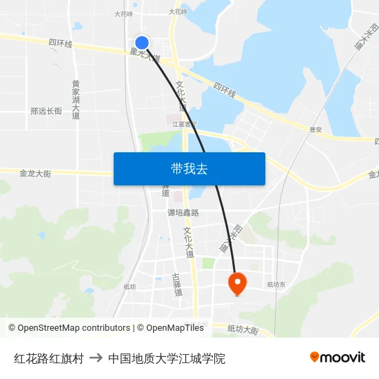 红花路红旗村 to 中国地质大学江城学院 map