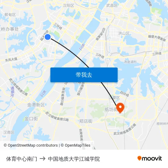 体育中心南门 to 中国地质大学江城学院 map