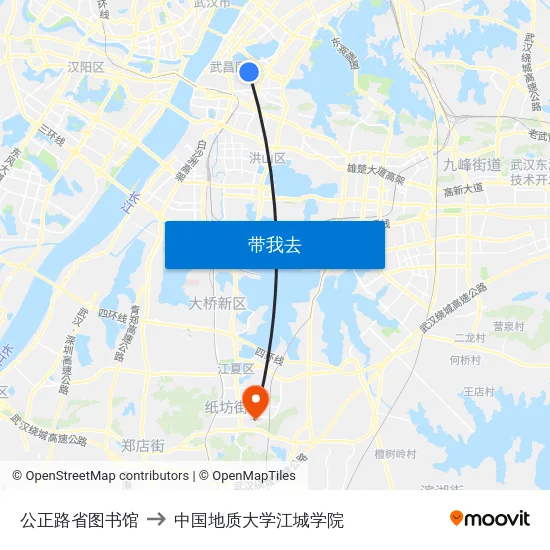 公正路省图书馆 to 中国地质大学江城学院 map
