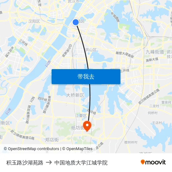 积玉路沙湖苑路 to 中国地质大学江城学院 map