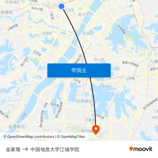 金家墩 to 中国地质大学江城学院 map